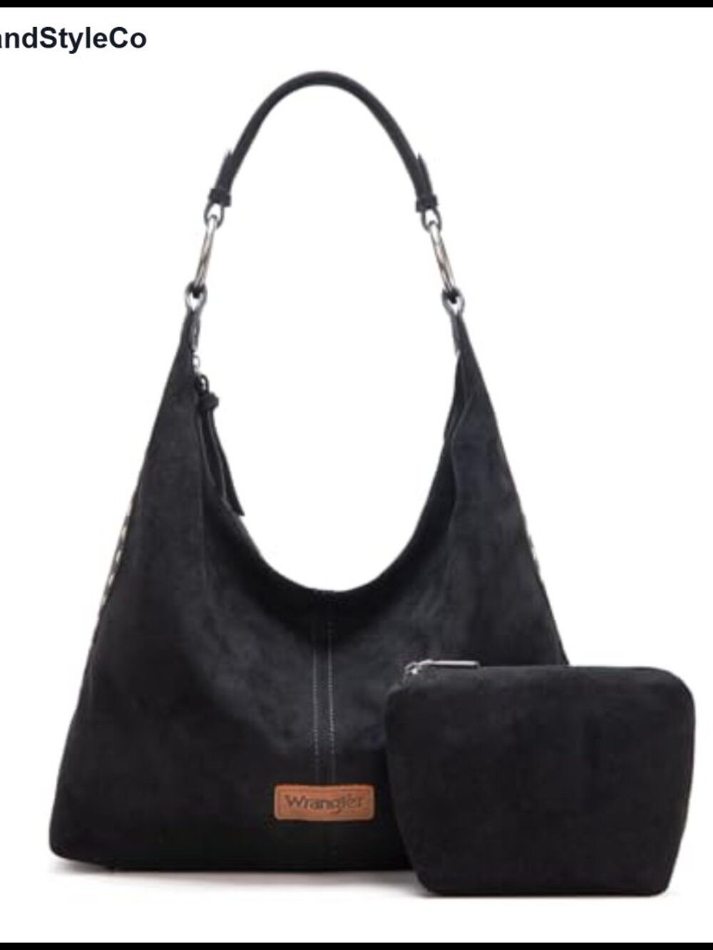 Wrangler Suede Hobo Shoulder Bag Embossed Slouchy Purse 2Pc Set